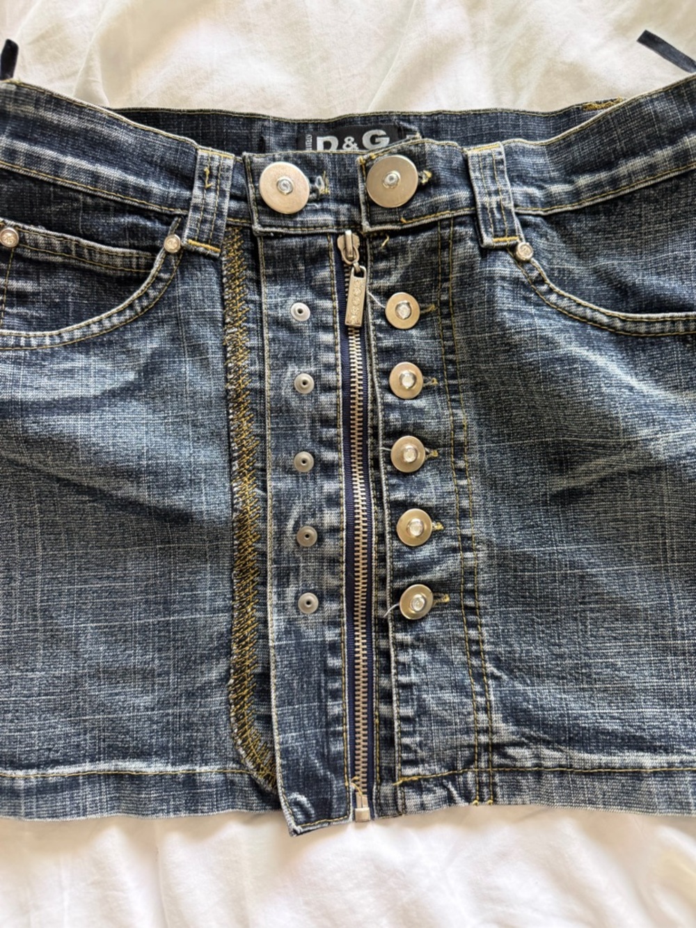 Vintage D&G Dark Wash Denim Mini Skirt with Front Button Detail - Picture 2 of 4